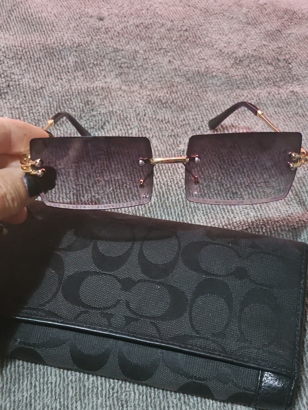 Amazon Rimless Sunglasses with Purple Gradient Lenses and Gold Hardware
